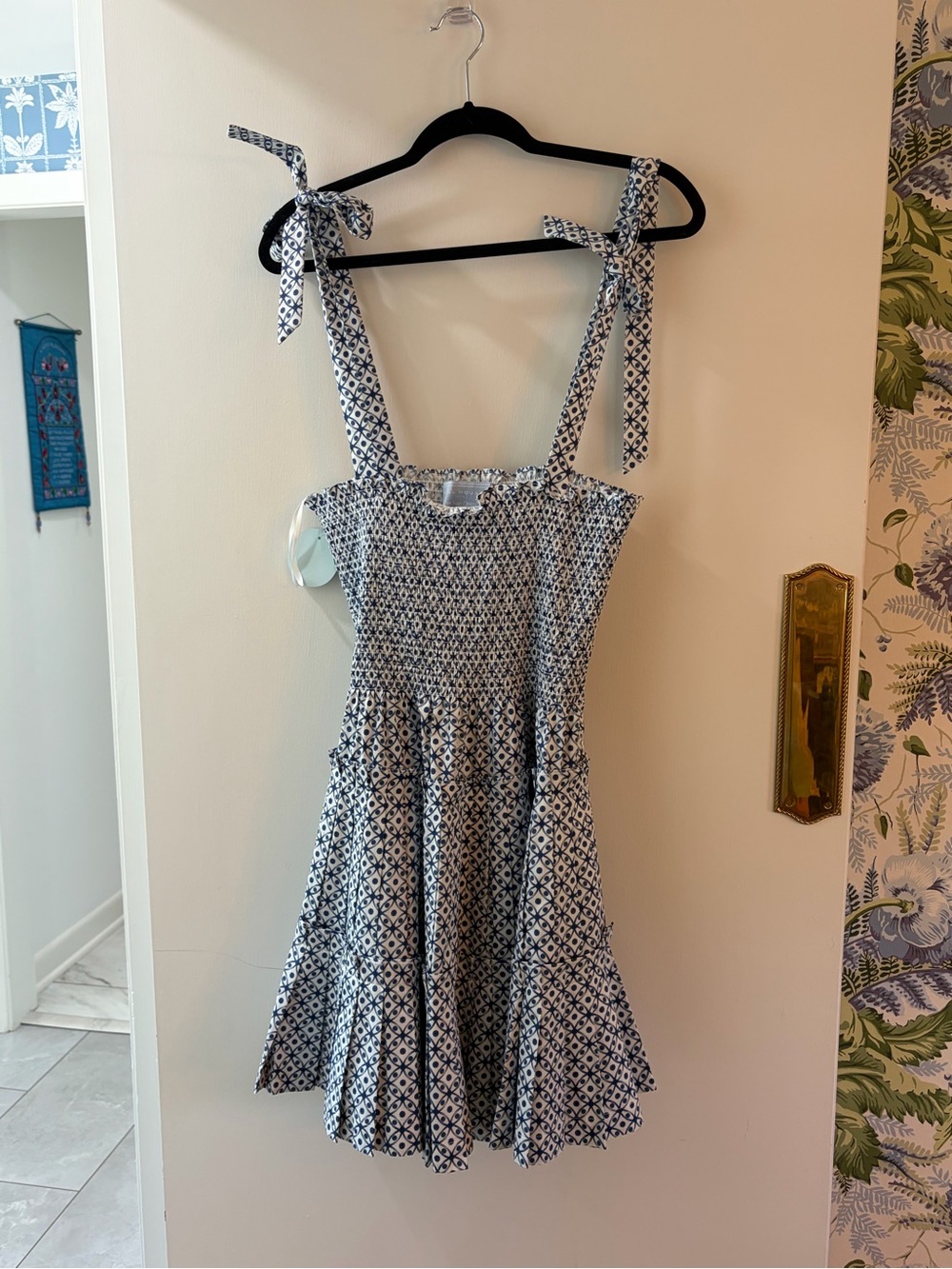 Hill House the ribbon Charlotte Nap Dress circular lattice navy - Picture 2 of 4